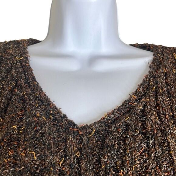 Vintage Alps Brown Marled V Neck‎ Pullover Sweater Cableknit Long Sleeves Medium - Picture 3 of 8